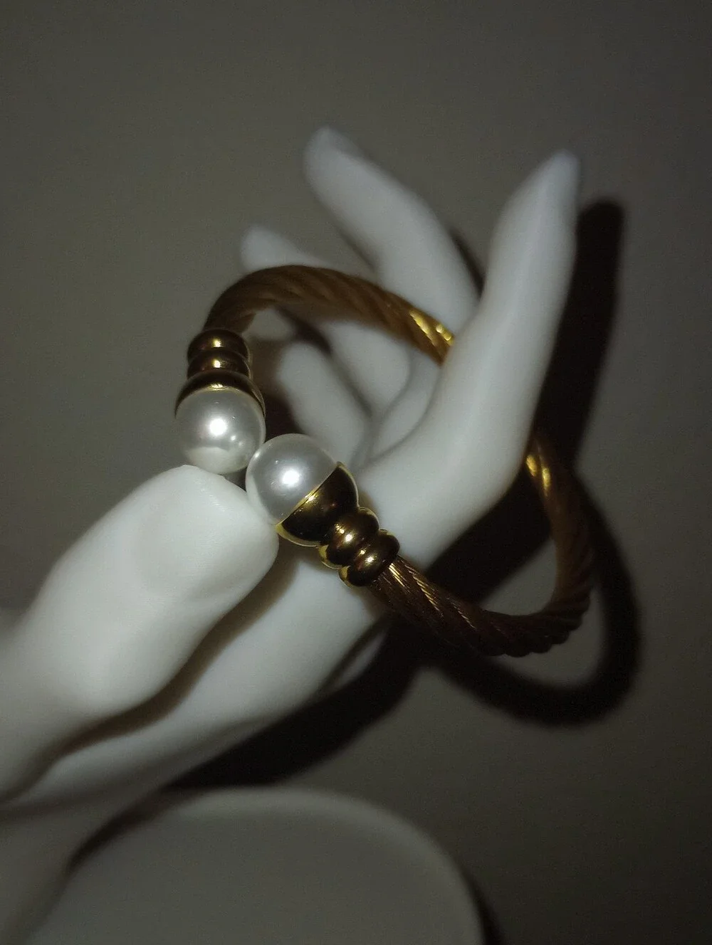 Gold-Tone Pearl Accent Cable Bangle Bracelet